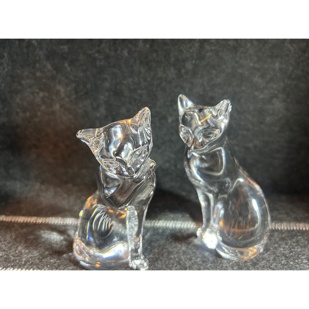 Vintage 1993 + 1994 Lenox Crystal Cat Figurines (Set of 2) Clear Glass Etched